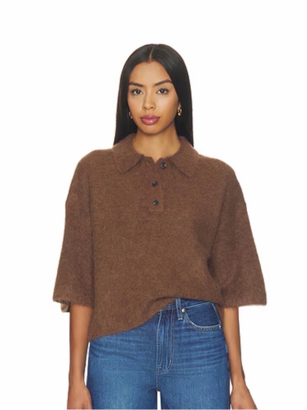 pistola Brown Polo-Collar Plush Sweater